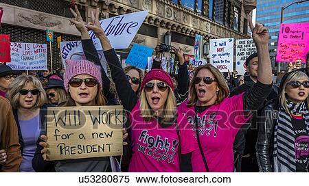 Stock Photography - Massive Crowds for Women's March Protesting Donald J. Trump. Fotosearch