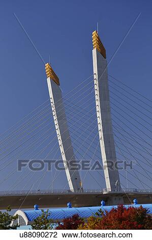 Stock Image - Modern bridge outside of Seoul South Korea, Asia. Fotosearch