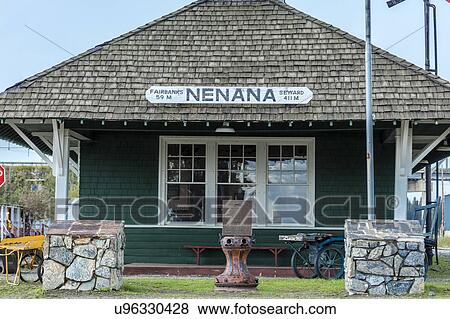 Stock Photo - Nenana train station, Alaska between Fairbanks and Seward. Fotosearch