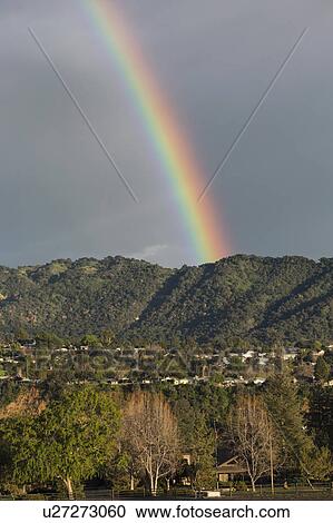Oak View, California, USA, March 1, 2015, full rainbow over rain storm over mountains Ojai Valley View Large Photo Image Stock Image - Oak View, California, USA, March 1, 2015, full rainbow over rain storm over mountains Ojai Valley. Fotosearch