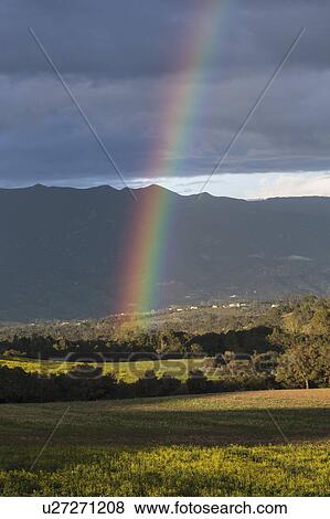 Oak View, California, USA, March 1, 2015, full rainbow over rain storm over mountains Ojai Valley View Large Photo Image Stock Photo - Oak View, California, USA, March 1, 2015, full rainbow over rain storm over mountains Ojai Valley. Fotosearch