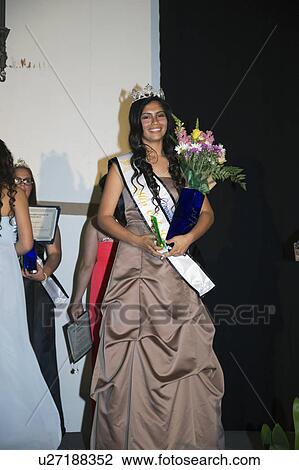 Stock Image - Oak View, California, USA, March 7, 2015, Miss Oak View Pageant of Excellence, Crowned winner of Teenage Beauty Contest. Fotosearch