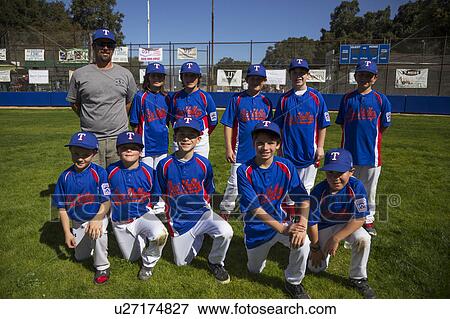 Stock Photo - Oak View, California, USA, March 7, 2015, Ojai Valley Little League Field, youth Baseball, Spring, team portrait. Fotosearch