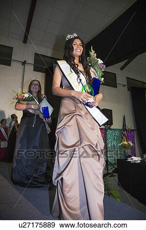 Stock Photo - Oak View, California, USA, March 7, 2015, Miss Oak View Pageant of Excellence, Crowned winner of Teenage Beauty Contest. Fotosearch