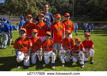 Stock Photograph - Oak View, California, USA, March 7, 2015, Ojai Valley Little League Field, youth Baseball, Spring, team portrait. Fotosearch