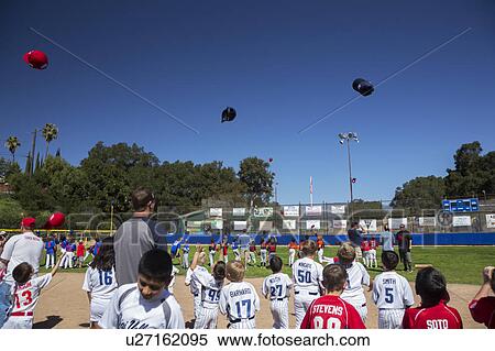 Oak View, California, USA, March 7, 2015, Ojai Valley Little League Field, youth Baseball, Spring, hats tossed in air View Large Photo Image Stock Photography - Oak View, California, USA, March 7, 2015, Ojai Valley Little League Field, youth Baseball, Spring, hats tossed in air. Fotosearch