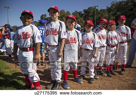 Stock Photography - Oak View, California, USA, March 7, 2015, Ojai Valley Little League Field, youth Baseball, Spring, team portrait. Fotosearch