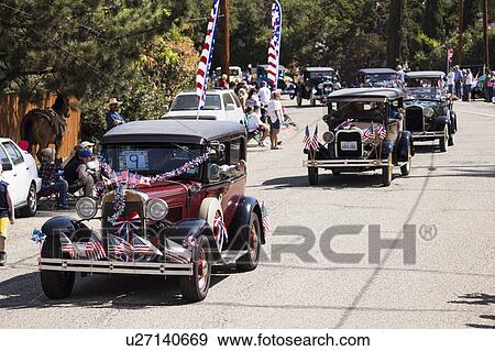 Stock Photo - Oak View, California, USA, May 24, 2015, Memorial Day Parade features line of antique cars. Fotosearch