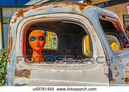 Orange Alien on Main Street in pickup truck, Seligman on historic Route 66, Arizona View Large Photo Image Stock Photography - Orange Alien on Main Street in pickup truck, Seligman on historic Route 66, Arizona. Fotosearch