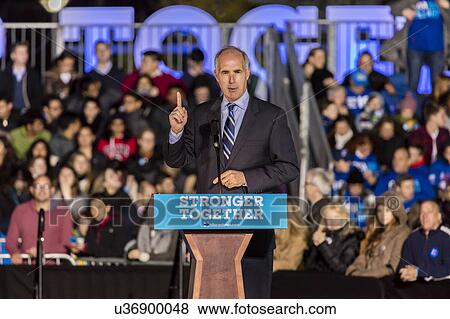 Stock Photo - Pennsylvania US Senator Bob Casey, Jr. introduces Presidential Candidate Hillary Clinton Campaigns and Tim Kaine, U. of PA, Phil.. Fotosearch