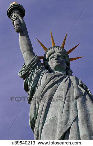 Stock Image - Profile of Replica of the Statue of Liberty, - Paris, France. Fotosearch