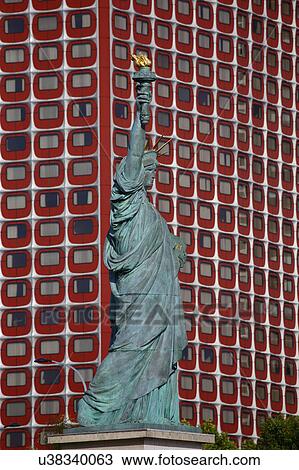 Replica of the Statue of Liberty and modern buildings, Paris, France View Large Photo Image Stock Image - Replica of the Statue of Liberty and modern buildings, Paris, France. Fotosearch
