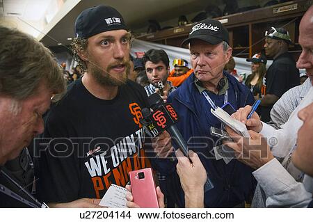 Picture - San Francisco, California, USA, October 16, 2014, AT&T Park, baseball stadium, SF Giants versus St. Louis Cardinals, National League Championship Series (NLCS), Hunter Pence dugout celebration. Fotosearch