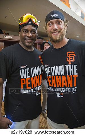 Stock Photo - San Francisco, California, USA, October 16, 2014, AT&T Park, baseball stadium, SF Giants versus St. Louis Cardinals, National League Championship Series (NLCS), Hunter Pence and Pablo Sandoval. Fotosearch
