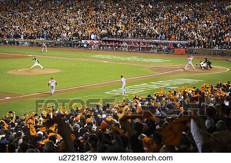 Stock Photo - San Francisco, California, USA, October 16, 2014, AT&T Park, baseball stadium, SF Giants versus St. Louis Cardinals, National League Championship Series (NLCS), crowd watches game. Fotosearch