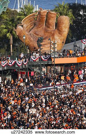 Stock Photography - San Francisco, California, USA, October 16, 2014, AT&T Park, baseball stadium, SF Giants versus St. Louis Cardinals, National League Championship Series (NLCS), giant glove and crowd leftfield. Fotosearch