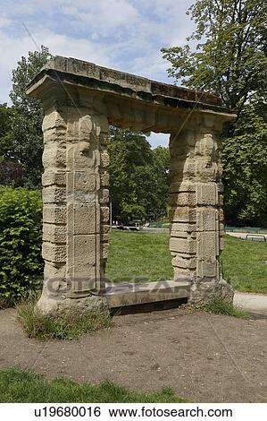 Stock Photograph - Stone Arch in the Parc Monceau, Paris. Fotosearch