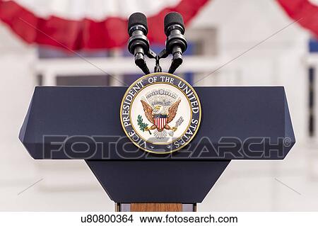Picture - Vice Presidential Seal and Empty Podium, awaiting Vice President Joe Biden Speech. Fotosearch