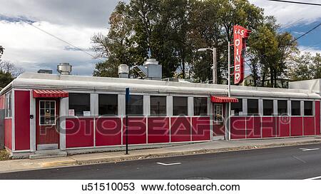 Stock Image - Vintage L & S Red Diner, Harrisonburg, Virginia. Fotosearch