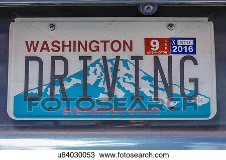 Washington License Plate says "Driving" View Large Photo Image Stock Image - Washington License Plate says "Driving" . Fotosearch