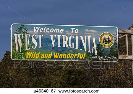 Stock Photo - Welcome sign, entrance to the state of West Virgina. Fotosearch