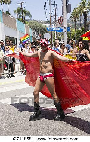 West Hollywood, Los Angeles, California, USA, June 14, 2015, 40th annual Gay Pride Parade for LGBT Community, down Santa Monica Blvd., man in red cape and mask poses View Large Photo Image Stock Image - West Hollywood, Los Angeles, California, USA, June 14, 2015, 40th annual Gay Pride Parade for LGBT Community, down Santa Monica Blvd., man in red cape and mask poses. Fotosearch