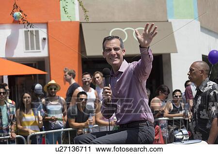 Stock Image - West Hollywood, Los Angeles, California, USA, June 14, 2015, 40th annual Gay Pride Parade for LGBT Community, down Santa Monica Blvd., May Eric Garcetti. Fotosearch