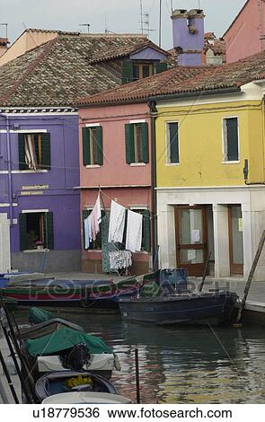 An array of houses on the side of a canal in Venice, Burano, Italy View Large Photo Image Stock Photograph - An array of houses on the side of a canal in Venice, Burano, Italy. Fotosearch