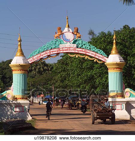 Stock Photo - Entrance to Shwethalyaugn Reclining Buddha Pagoda. Fotosearch