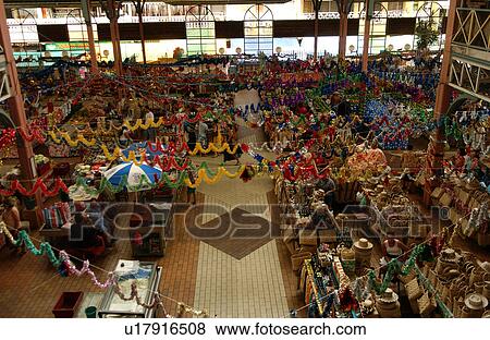 Stock Photo - High angle view of the straw market, Papeete, Tahiti. Fotosearch