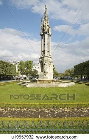 Stock Image - Park Across from Notre Dame Cathedral, Paris, France. Fotosearch