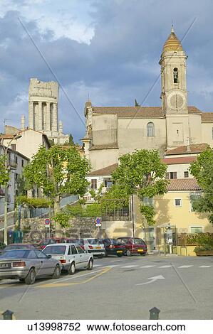Town of La Turbie with Trophee des Alpes and church, France View Large Photo Image Stock Image - Town of La Turbie with Trophee des Alpes and church, France. Fotosearch