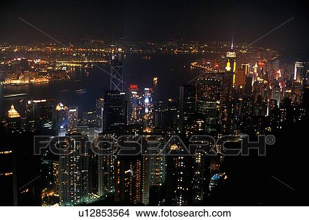 Picture - Hong Kong skyline at night. Fotosearch
