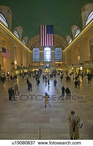 Grand Central Station panoramic view with American Flag at Station in New York City, NY View Large Photo Image Stock Photo - Grand Central Station panoramic view with American Flag at Station in New York City, NY. Fotosearch