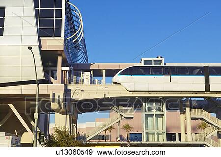 Monorail train with tourists in Las Vegas, NV View Large Photo Image Stock Photo - Monorail train with tourists in Las Vegas, NV. Fotosearch