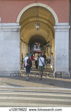 Stock Image - Pedestrians in downtown, Nice, France. Fotosearch