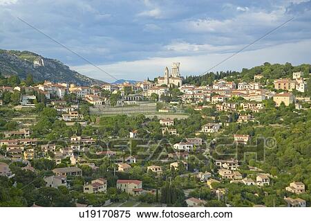 Town of La Turbie with Trophee des Alpes and church View Large Photo Image Stock Photography - Town of La Turbie with Trophee des Alpes and church. Fotosearch