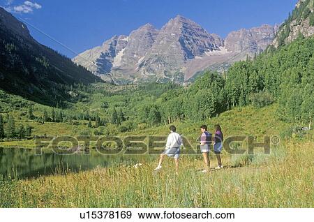 Tourists At Maroon Lake View Large Photo Image Stock Photo - Tourists At Maroon Lake. Fotosearch
