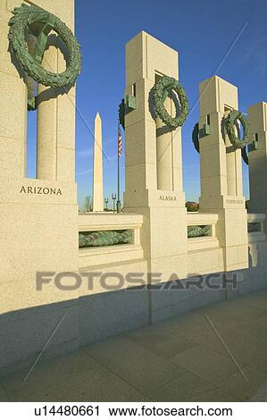 Stock Image - Wreaths at the U. S. World War II Memorial, Washington D. C. . Fotosearch