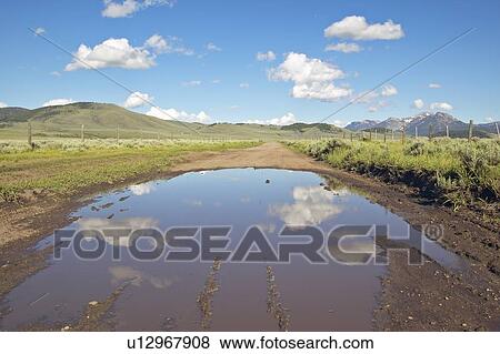 Stock Photo - Reflections in pond of western mountains. Fotosearch