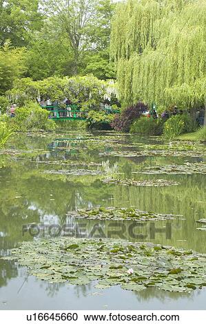 Stock Image - The Gardens at Giverny with Monet's Bridge and waterlillies, Giverny, France. Fotosearch