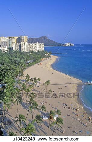 Waikiki Beach View Large Photo Image Stock Photo - Waikiki Beach. Fotosearch