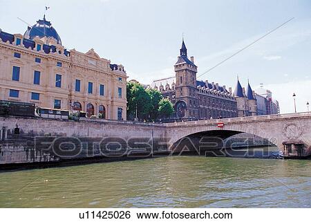 Stock Photograph - establishment, tourism, france, stream, sky, city, day. Fotosearch