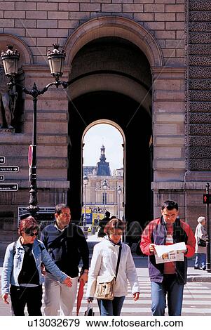 Stock Photo - lamp post, arch, together, city, way, tourists. Fotosearch