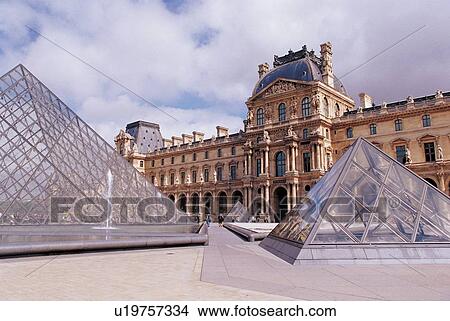 Picture - pyramid, travel destination, france, production, fountain, stone, outdoor. Fotosearch