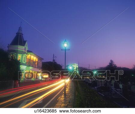 a Graveyard Next to a Road and a Western-styled House, Side View, Long Exposure, Yokohama City, Kanagawa Prefecture, Japan View Large Photo Image Stock Photography - a Graveyard Next to a Road and a Western-styled House, Side View, Long Exposure, Yokohama City, Kanagawa Prefecture, Japan. Fotosearch