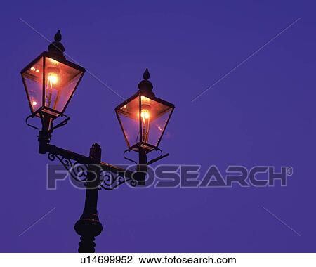 Stock Image -  a Latern Under a Dark Blue Sky, Low Angle View, Yokohama City, Kanagawa Prefecture, Japan. Fotosearch