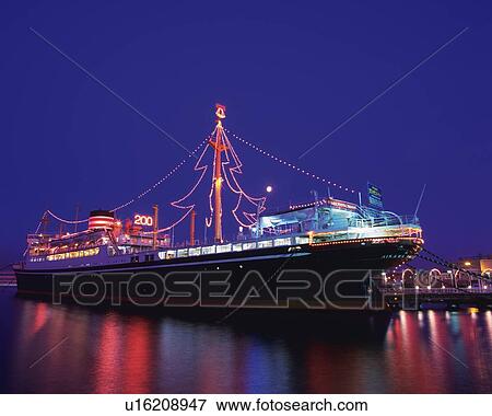 the Hikawamaru Ship With Christmas Illuminations, the Water Reflecting the Lights, Side View, Yokohama City, Kanagawa Prefecture, Japan View Large Photo Image Stock Photo - the Hikawamaru Ship With Christmas Illuminations, the Water Reflecting the Lights, Side View, Yokohama City, Kanagawa Prefecture, Japan. Fotosearch