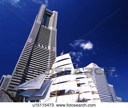 the Nihonmaru Ship In Front of the Landmark Tower, Low Angle View, Yokohama City, Kanagawa Prefecture, Japan View Large Photo Image Stock Image - the Nihonmaru Ship In Front of the Landmark Tower, Low Angle View, Yokohama City, Kanagawa Prefecture, Japan. Fotosearch