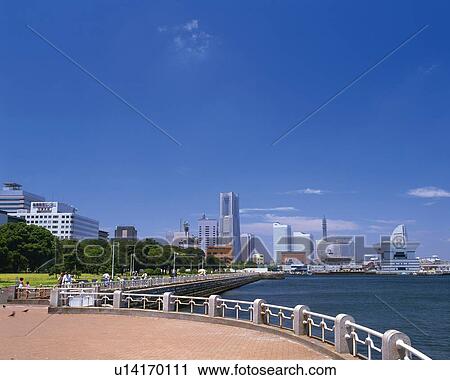 Stock Image -  the Yamashita Park and Sakuragicho in the Background, Yokohama City, Kanagawa Prefecture, Japan. Fotosearch
